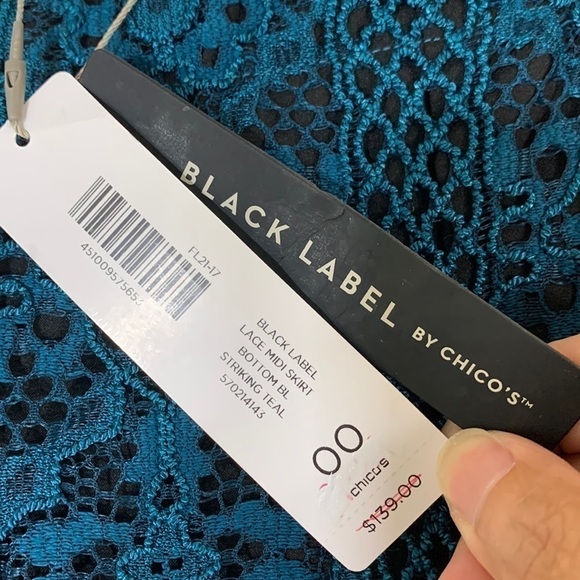 NWT. Chico’s Black Label 00 (US XS/2) Striking Teal Lace Maxi Skirt. - Picture 5 of 11